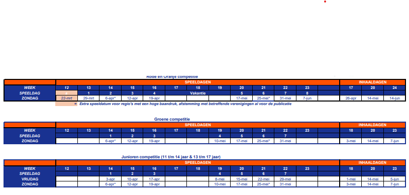 Speeldata Jeugd voorjaar 2026