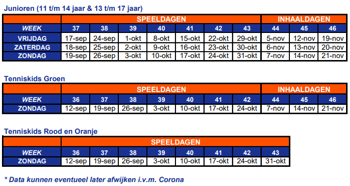 Wedstrijdschema jeugd najaar 2021