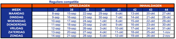 Speeldata najaarscompetitie 2025