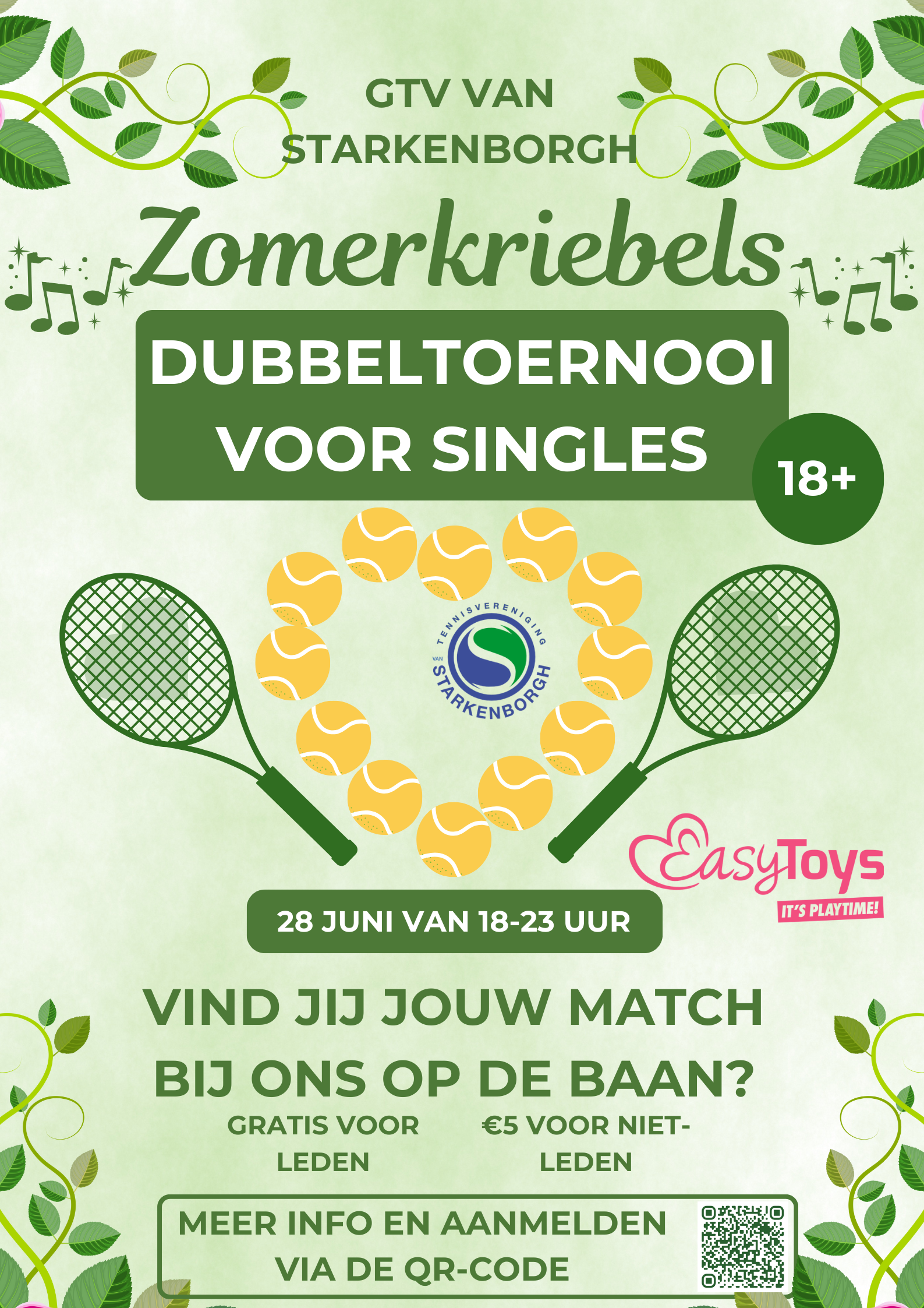 Zomerkriebels dubbeltoernooi voor singles