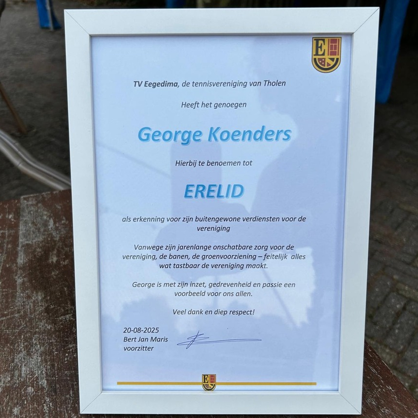 Erelid oorkonde voor George Koenders