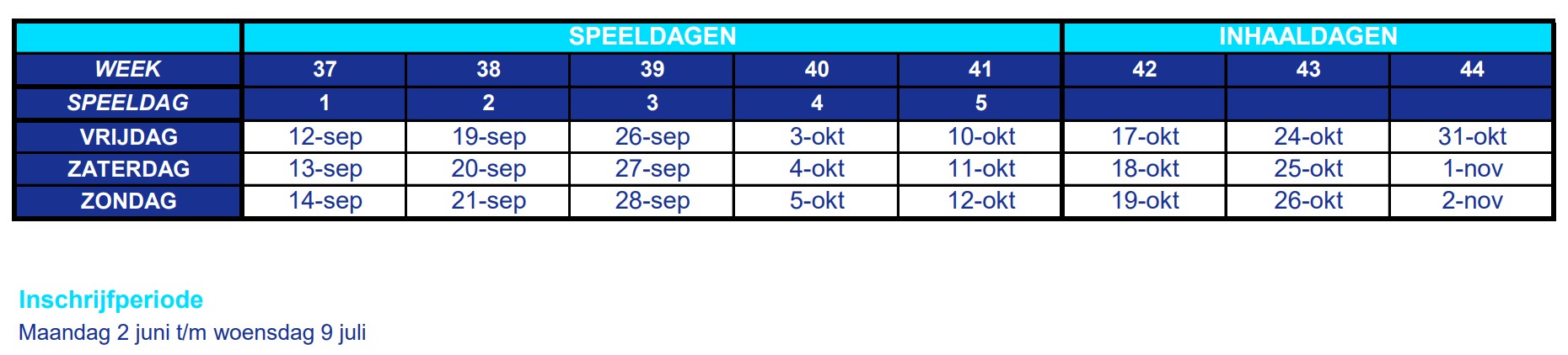 Speeldata Najaarscompetitie 2025 Padel